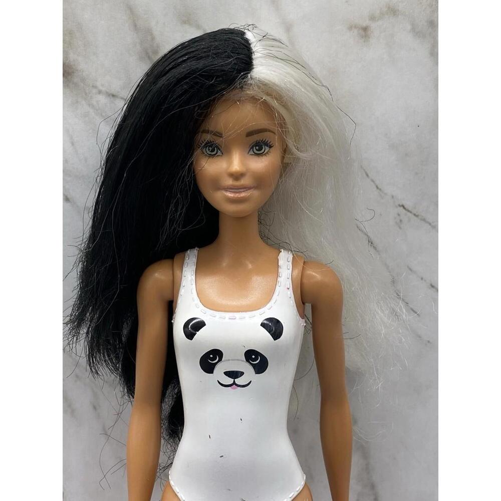 Mattel Barbie Color Reveal Doll Panda Swimsuit Molded /wig/Pink Hair 2019 B1